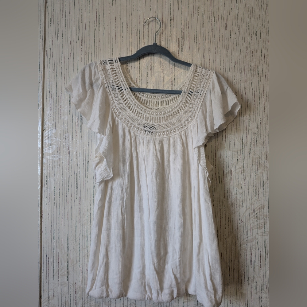 New Directions Gauzy Off White Blouse 100% Cotton